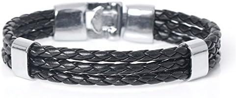 Physn New Fashion Multilayer Bandage Male Leather Bracelets Trendy Concise Handmade Brand Charm Men's Bracelet National Flags Friendship Bracelet (Black)