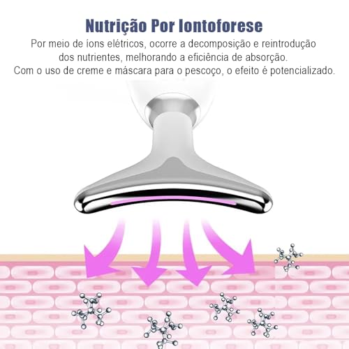 Massageador Facial LED 3 Cores com EMS e Aquecimento, Lifting Facial, Redução de Rugas e Papada, Estimulador de Colágeno Recarregável para Pescoço