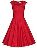 MUXXN Women's 1950s Vintage Retro Capshoulder Party Swing Dress (M, Red)