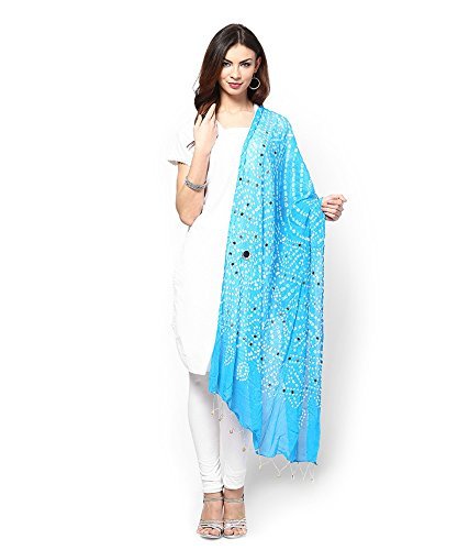 apratim women's cotton bandhani dupatta with mirror work(firozi)