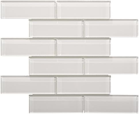 WS Tiles: 2" x 6’’ Subway/Brick Icy Gray Glass, Backsplash, Mesh-Mounted Tile for Kitchen & Bathroom - 12 in x 12 in x 8mm - Pack of 5 Sheets