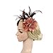 Netting Feathers Big Flower Headband Party Girls Women Fascinator Headwear Cocktail Hat Head Decoration (Coffee)