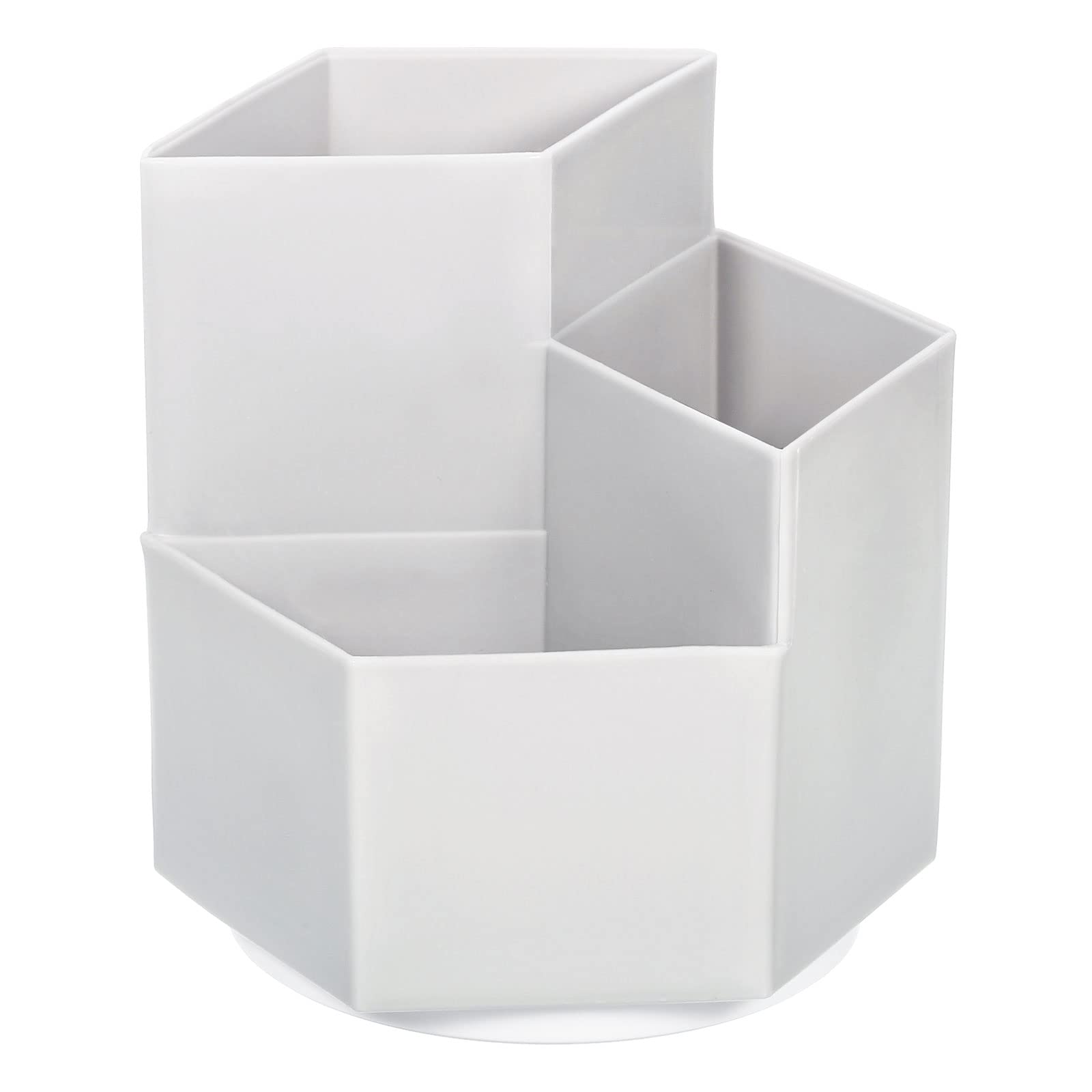 PATIKIL Pencil Holder Plastic 3 Slots 360 Degree Rotating Makeup Brush Desktop Organizer Pen Cup for Office Home, Gray