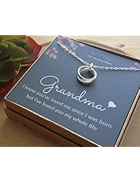 Collar de plata de ley 925 con 2 círculos entrelazados gruesos para abuela, abuela, mamá, regalo de cumpleaños, día de la madre