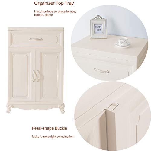 Nafenai Plastic Wardrobe Closet with Door and Drawer,Small Armoire for Kids Clothes/Toys with Hanging Rod,Baby Wardrobe Organizer for Bedroom,Play Room,Nursery Storage Dresser,Ivory White