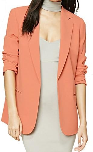 Obazidou Women's Long Sleeve Open Front Asymmetrical Hem Casual Work Office Blazer Jacket Small Orange