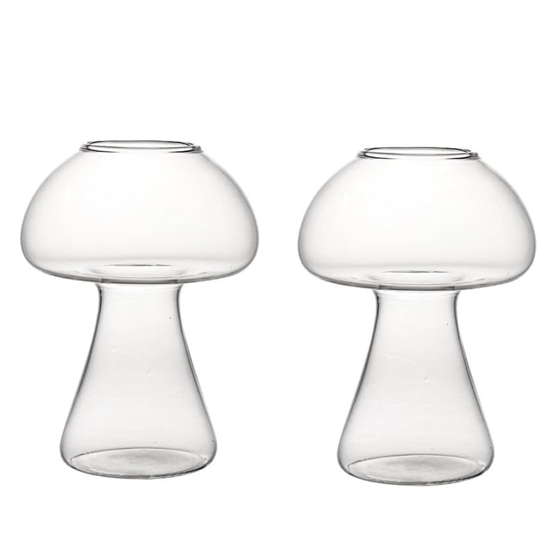 soulnioi Cocktail Glasses 2pcs 300ml with Straw Clear Mushroom Shaped Glass Cup Martini Wine Glasses,for KTV,Night Party,Bar Club