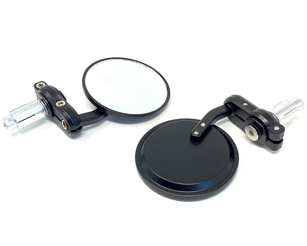 Motorbike Bar End Mirrors - BLACK Aluminium - Fits Nearly All Motorbikes with 7/8 inch 22mm Handlebars