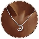 CeaKIev S925 Sterling Silver Moon and Star Necklace for Women, Dainty CZ Crescent Pendant, Jewelry Gift for Birthday, Anniversary, Valentine’s Day, Mother’s Day