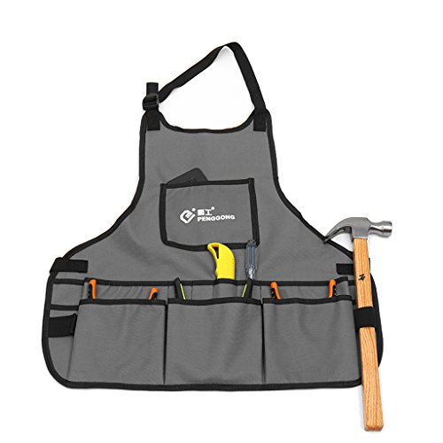 Dolity Water Resistant Oxford Carpenters Joiner Workshop Work Apron With 13 Pockets - Grey