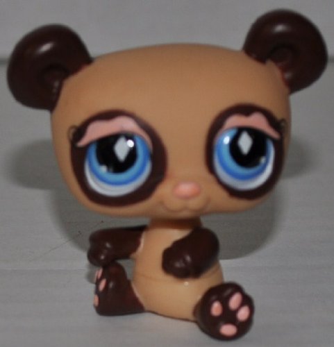 Panda Bear #574 (Hand On Toe, Tan/Brown, Blue Eyes, Pink Eyeshadow) Littlest Pet Shop (Retired) Collector Toy - LPS Collectible Replacement Single Figure - Loose (OOP Out of Package & Print)