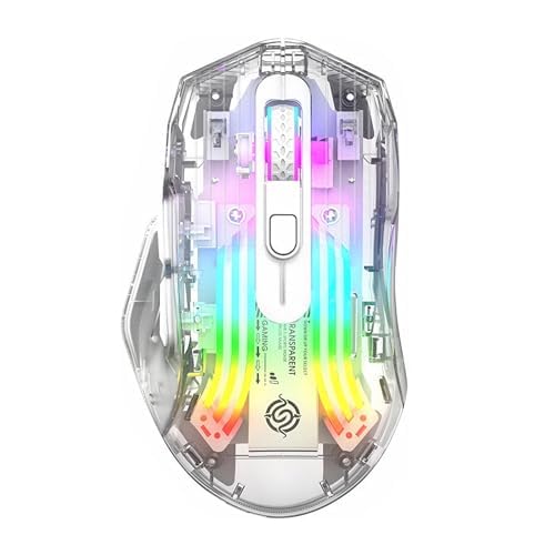 Bluetooth Wireless Mouse,Tri-Mode 2.4G/USB-C, Up to 3600 DPI,Transparent Mechanical Gaming Mouse,Chroma RGB Backlit, Must-Have Cool USB Computer Mouse for Gaming and Esports (White)