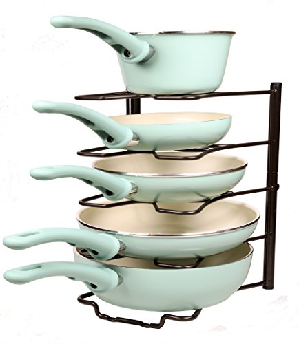 (Bronze) Kitchen Storage Solutions Cabinet Pan Rack Organizer Kitchen Shelves Pot Rack Pot Holder for Roasting Frying Pans Fits Inside Your Cabinet Pot Hangers Kitchen Organizers