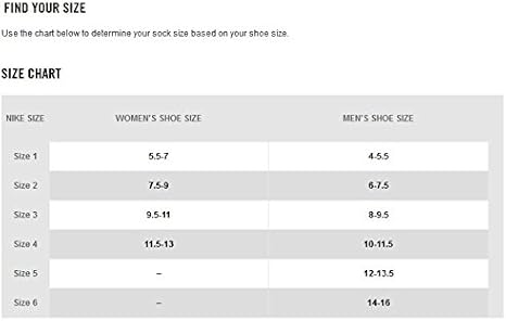 nike running sock size chart