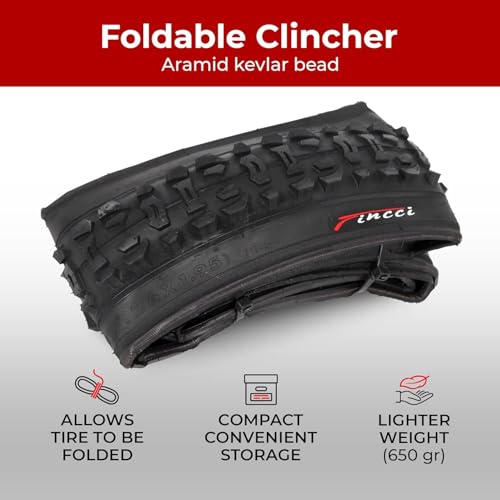 Fincci Pneu VTT 26 Pouces - Pliable Pneus 26 x 1.95 Pouces 50-559 60 TPI, Tire Velo pour VTT Montagne Vélo, Hybrid Adulte Velo Electrique Tournée Bicyclette - Paquet de 2 Accessoire VTT