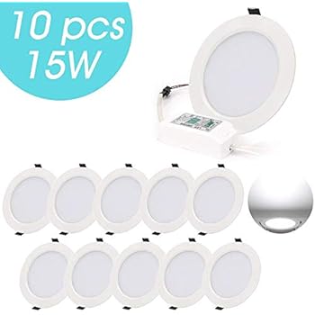 [Pack of 10 ]15W Dimmable LED Recessed Light Round Ultra-Thin Ceiling Light, 1200lm, 5 Inch Cut Size Daylight White 6000K, Downlight with LED Driver for ...