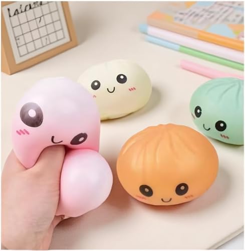 SLEEPHEAD®Dumpling Squishy Mystery Box, Glitter Dumpling, Dumplings Style Stress Balls for Adults and Kids, Cute Steamer Basket Design with Squeezable Bun Stress Relief Fidget Toys,2Pcs Random color