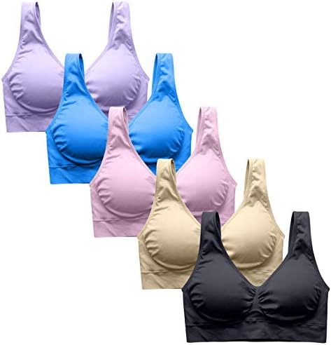 CALNARTIA Sports Bras For Women Sports Bra Padded High Impact Seamless Bras For Yoga Workout Gym Fitness,Black/Nude/Pink/Lightpurple/Blue,3XL for 38D/DD 40C/D 42B/C,5 Pack