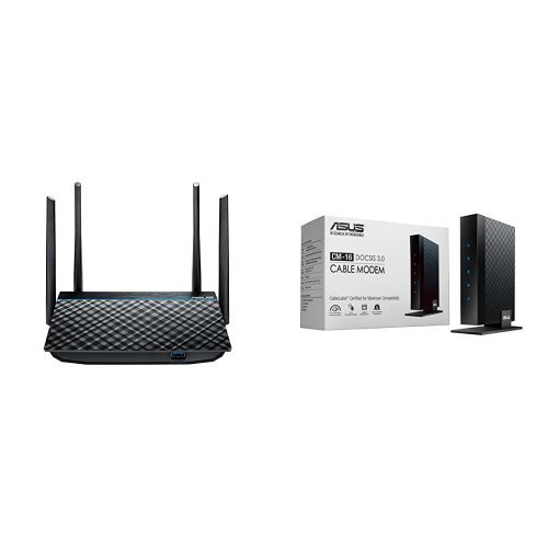 ASUS Dual-Band 2x2 AC1300 Wifi 4-port Gigabit Router with USB 3.0 (RT-ACRH13) and ASUS DOCSIS 3.0 High Speed 16 x 4 Cable Modem