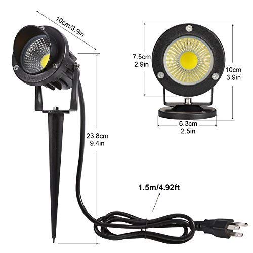 ProGreen Outdoor LED Landscape Lights, 5W LED Decorative Spotlight Lamp Ground Spike, 6000k Cool White LED Wall Lights, Waterproof IP65 LED Garden Lighting (2 Pack)