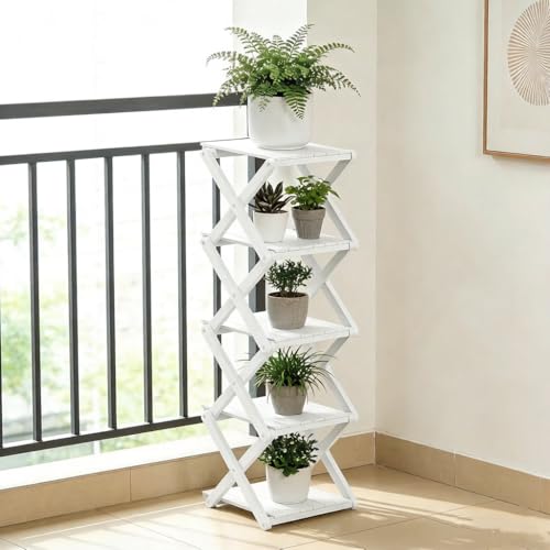 Zapatero de bambú - No requiere montaje, organizador de zapatos plegable, estantería multifuncional para recibidores, rincones y dormitorios, 7 estantes, color blanco (reforzado y de mayor grosor)
