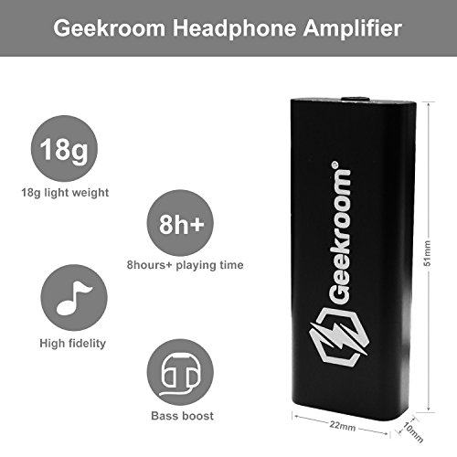Geekroom Headphone Amplifier - Portable 3.5mm Audio Rechargable HiFi Earphone Headphone Amplifier Audio Amp Mini for Speaker, MP3,MP4,iPad, iPhone, Car,Digital Players and Computers-Black - Thumbnail 2