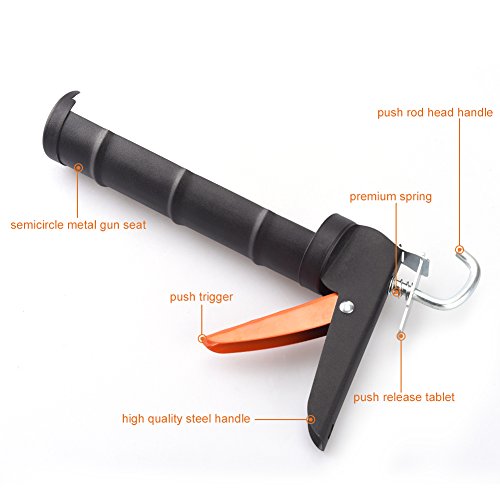 TOOLTOO Classic 12.5'' Semi-circle Caulking Gun Smooth Round Rod Cradle Frame Gun Cartridge Gun Sealant Gun with Anti-skid Grip