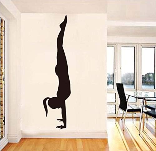 Black Printed Yoga Vinyl Wall Decal Handstand Girl Mural Art Wall Sticker Yoga Room Sport Wall Sticker Bedroom Home Decoration 14X59Cm