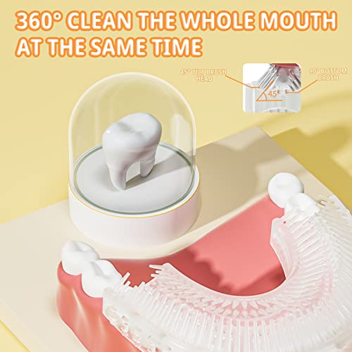 ELOTAME U Shaped Toothbrush Kids with 4 Brush Heads, Cartoon Sonic Automatic Toothbrush with 6 Cleaning Modes, 360-Degree Cleaning, IPX7 Waterproof, 45s Timer (8-15 Age Yellow)