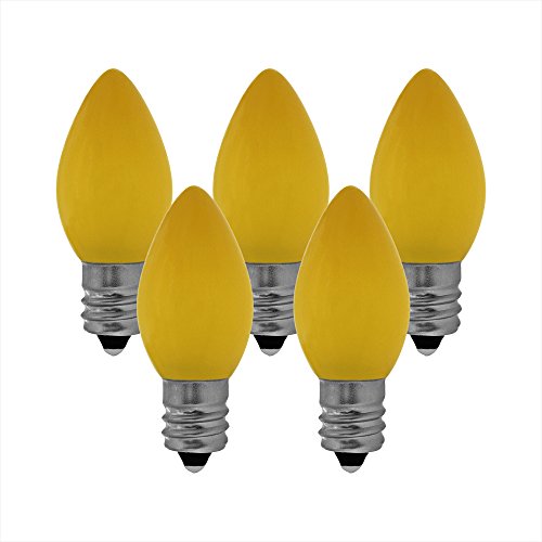 NORAH DECOR Opaque LED C7 Yellow Replacement Christmas Light Bulbs, Commercial Grade,Supper Brightness LED, Fits Into E12 Sockets, 25 Pack