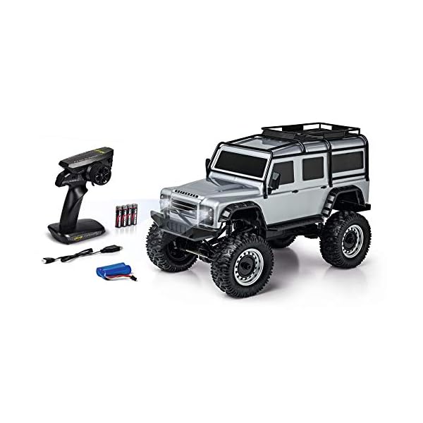Carson 1:8 Land Rover Defender 100% RTR Silber, Ferngesteuertes Auto, RC Fahrzeug, inkl. Batterien und Fernsteuerung…