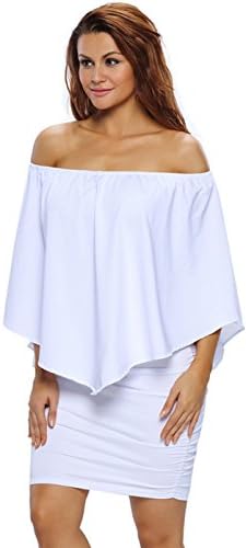 Sexy Cloak Poncho Cape Style 3/4 Sleeve Convertible Multi Way Multiway Off The Shoulder Ruched Mini Bodycon Popover Dress White L
