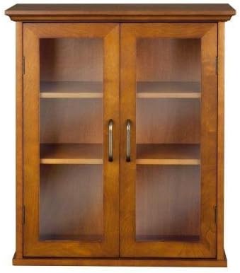 Aida 24 in. Bathroom Wall Cabinet Oil Oak with Adjustable Shelves and Tempered Glass-paneled Doors