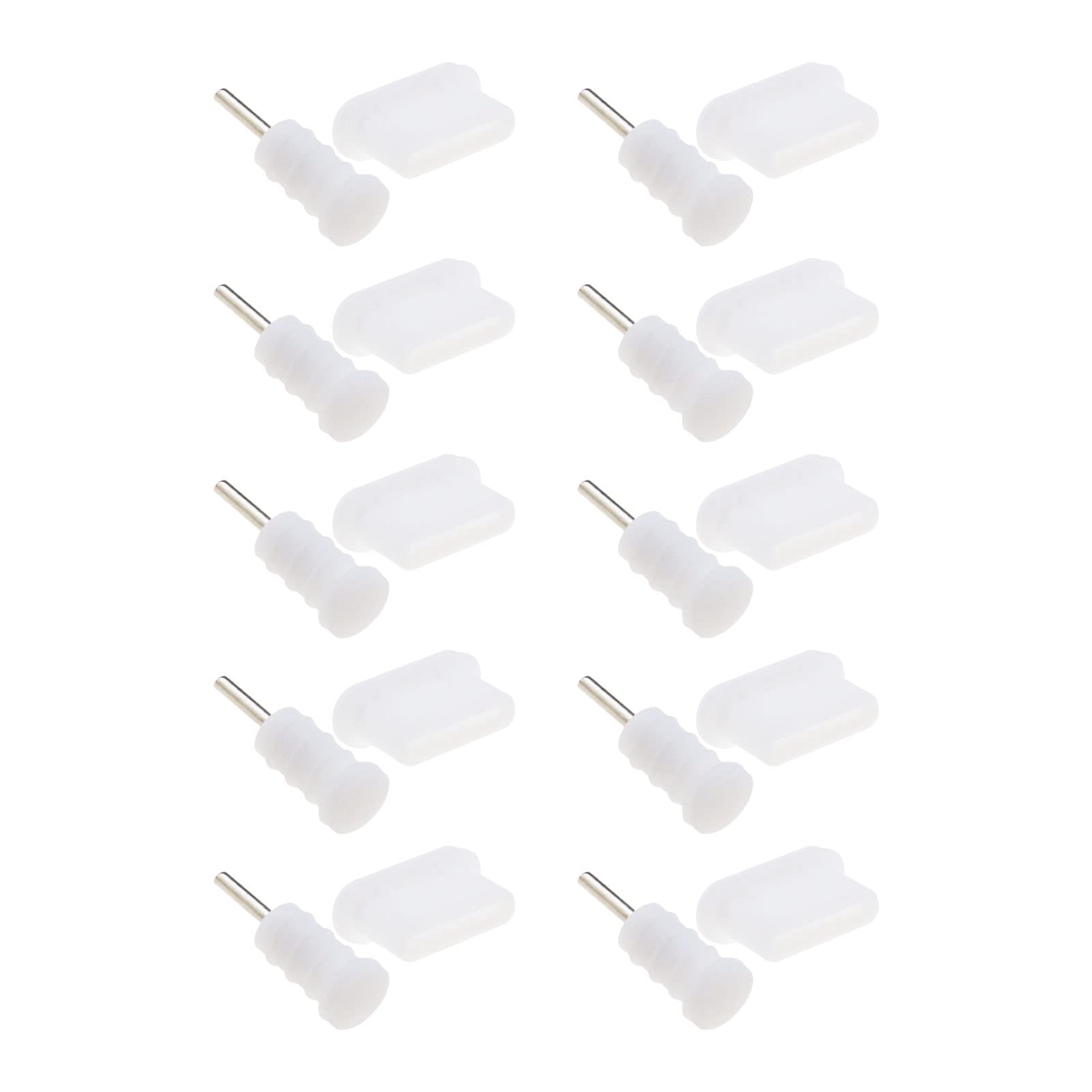 VGOL 10 Set Anti-Dust Plug Stopper Type-C and Earphone Jack 3.5mm Rubber USB C Dust Plugs White for All Type-C Android Devices