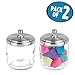 mDesign Small Apothecary Organizer Canister Jars - Glass Containers with Steel Lid for Bathroom, Organization Holder for Vanity, Counter, Hamill Collection - 2 Pack - Clear/Brushed Chrome