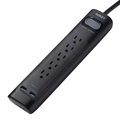 AUKEY Surge Protector with 5 Outlets and 2 USB Charging Ports, 600 Joules Power Strip with 5ft Power Cord | ETL Certified - Black AUKEY Surge Protector with 5 Outlets and 2 USB Charging Ports, 600 Joules Power Strip with 5ft Power Cord | ETL Certified - Black