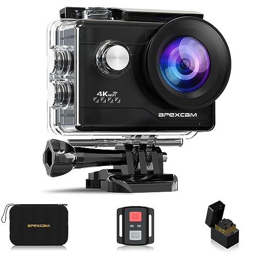 Apexcam 4K 20Mp WiFi Caméra Sport Sous-Marine 40M Étanche Caméra De Sport Ultra Hd 170 ° Grand Angle 2.4G Télécommande 2 Batteries Rechargeables 1050Mah 2.0 '' Ecran LCD Et Kit D'Accessoires