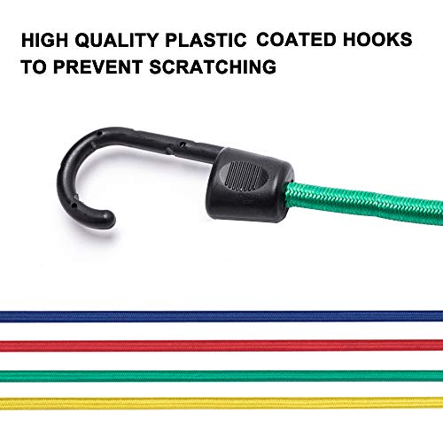 Bungee Straps, 24pcs Heavy Duty Bungee Cords with Hook in Jar, 100% Latex Core Elastic Strong Bungee Cord Set with a Drawstring Organizer Bag