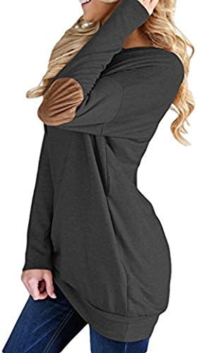 SocoToo Women Casual Long Sleeve Crewneck Elbow Patch Sweatshirt Tunic Tops