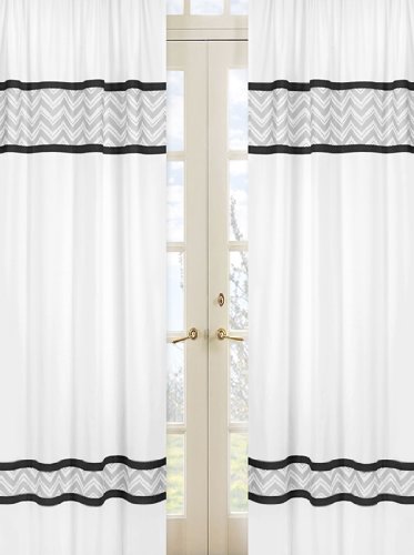 Sweet Jojo Designs 2-Piece Black and Gray Chevron Zig Zag Window Treatment Panels