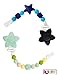 Today's SALE 2 MINT and BLUE Teether Toy Pacifier Clip Baby Girl or Boy Star Beaded Silicone Teething Toy and Pacifier Clip Light Blue Navy Black