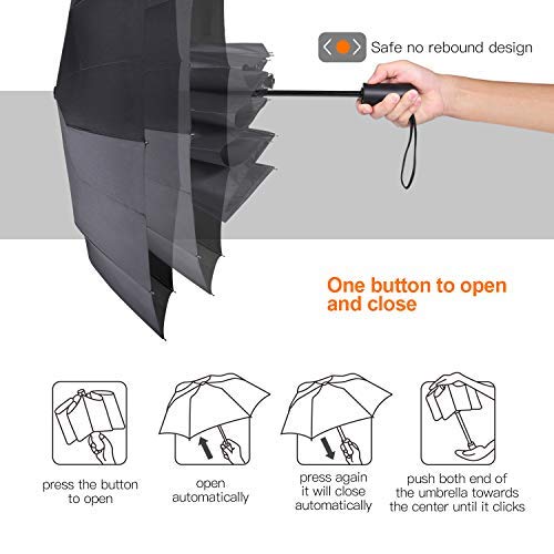 REYLEO Windproof Travel Umbrella with Teflon Coating, Ultralight Only 520g, Auto Open/Close Button, Folding Umbrellas Can be Folded 10000+ Times