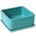 MyGift Modern Turquoise Ceramic Square Indoor Small Planter, Flower Succulent Plant Pot with Drainage Hole and Removable Drip Tray