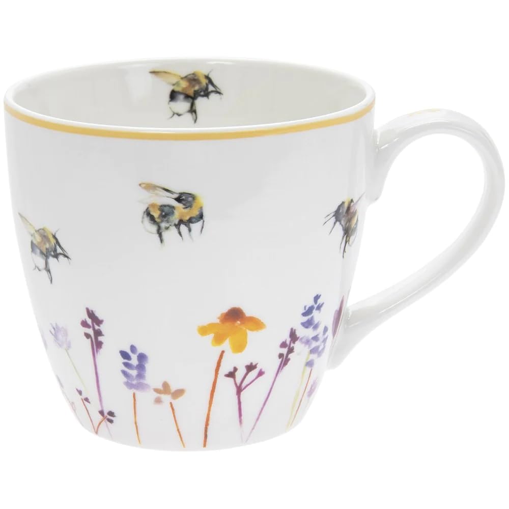 The Leonardo Collection Busy Bees Breakfast Mug Jennifer Rose Gallery, Tea and Coffee Mugs for Hot Drinks | Fine China Printed Mugs for Kitchen & Home | Reusable Ceramic Cups for Every Occasion