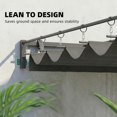 Outsunny 10' x 10' Retractable Pergola Canopy, Wall-Mounted Pergola with with Drainage Holes, Outdoor Sun Shade Shelter, UPF30+ and Water-Repellent for Patio, Garden, Dark Grey