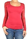 143Fashion Womens Long Sleeve Sweater w/ Lace Design, Red, Large, Online Clothing Store