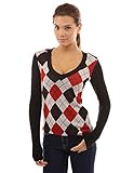 PattyBoutik Women's Smart V Neck Checkers Long Sleeve Knit Top