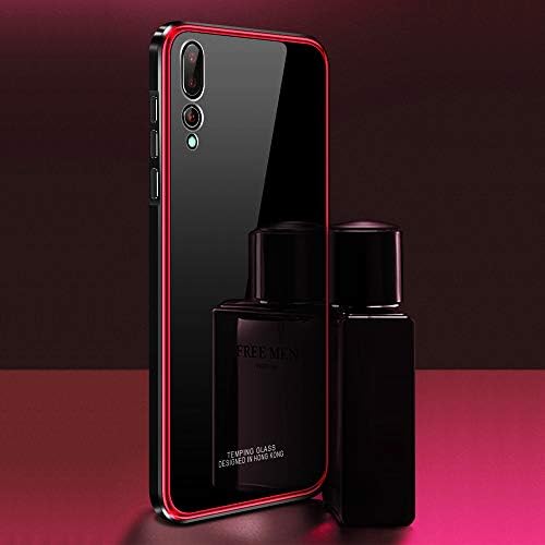 Huawei P20pro Case,Ckeyizu Slim Metal Bumper Frame with Tempered Glass Back Cover, Shockproof Anti-Scratch Hard Case for Huawei P20 pro (Red Frame, P20 pro)