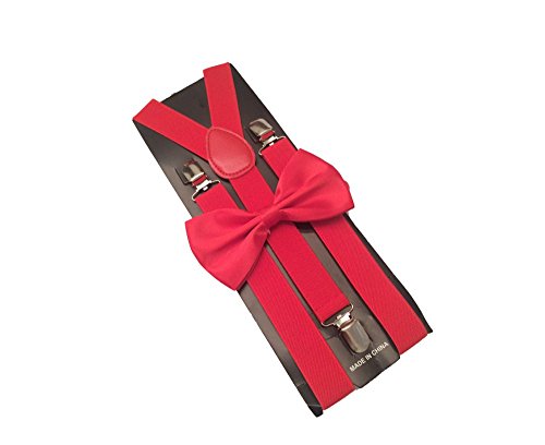 Red Mens Bowtie Set Youth Bow Tie and Suspenders for Men Clip Suspenders