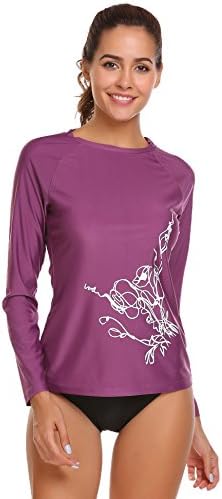 Womens Long Sleeve Swimwear UV Sun Protection Athletic Rashguard Tops (L, purple)